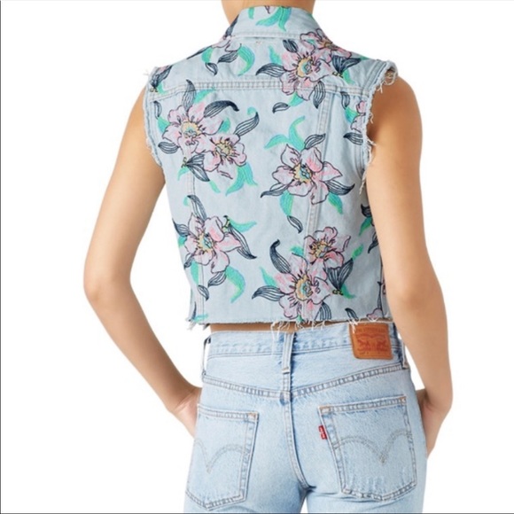 LEVI’S Premium Embroidered Floral Denim Crop Vest - Picture 12 of 14